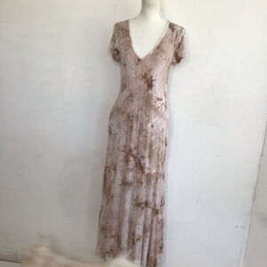 Venus Women Beige Brown Tie-Dye V-Neck Maxi Dress M
